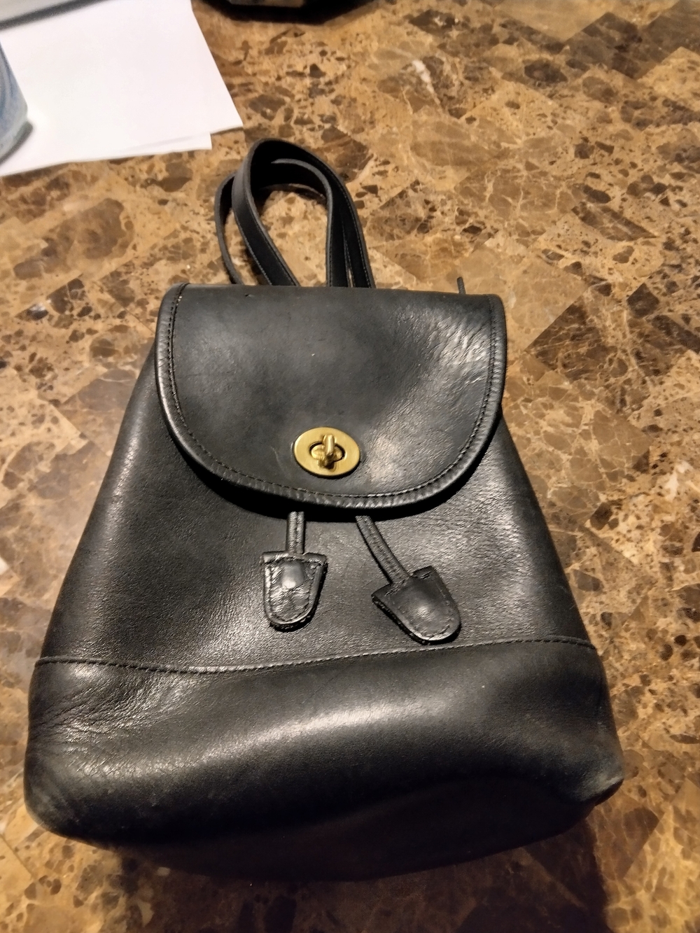Vintage Coach Black Leather #9960 Dayback with Gold Turn-Lock - Picture 6 of 6